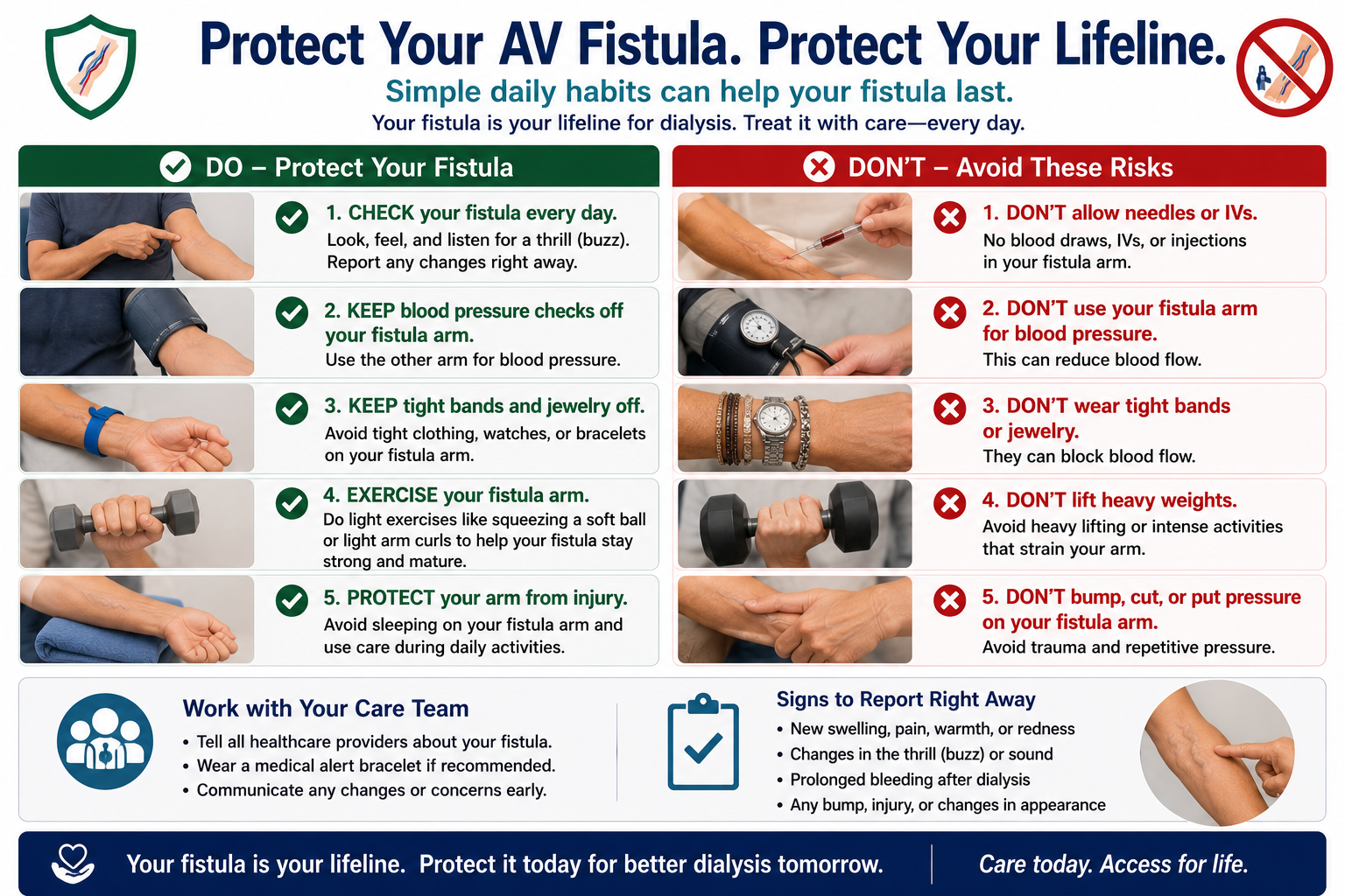 Ten rules for protecting your fistula for the long term — patient education poster — by W Rivero, MD
