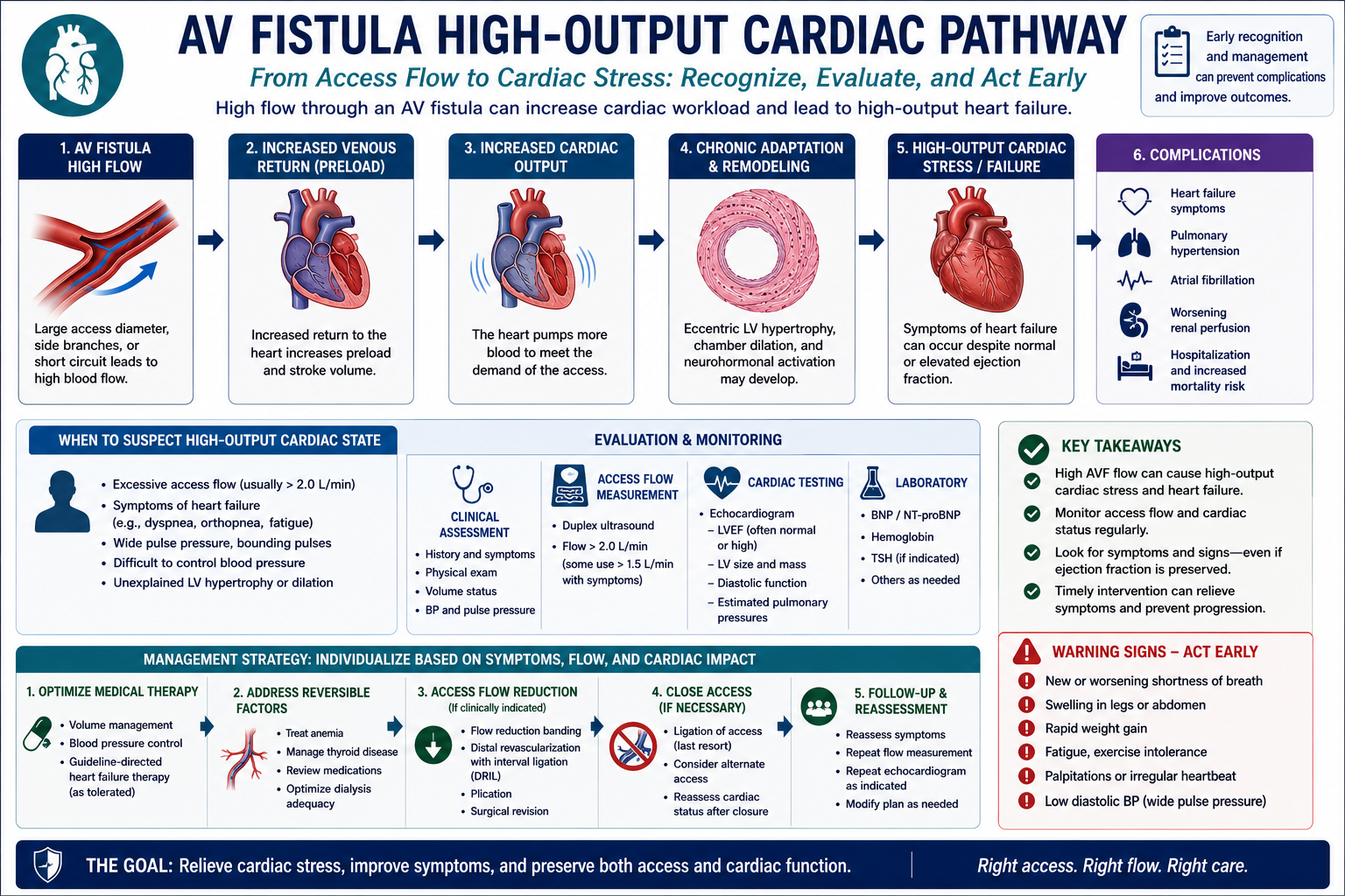 High-output cardiac failure pathway from AVF flow — pathophysiology mechanism — by W Rivero, MD