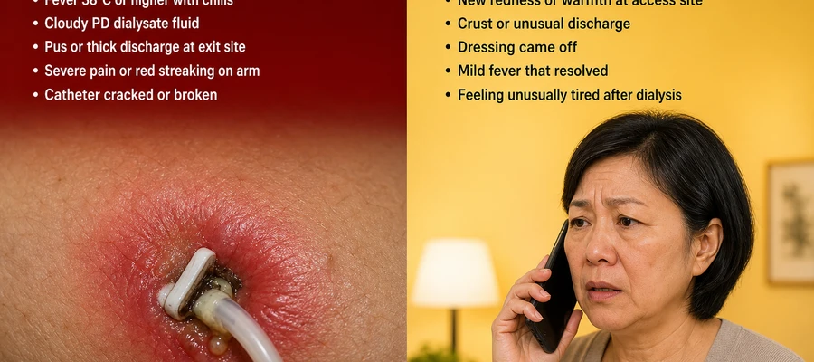Warning signs: red panel for ER emergencies, amber panel for call-clinic situations