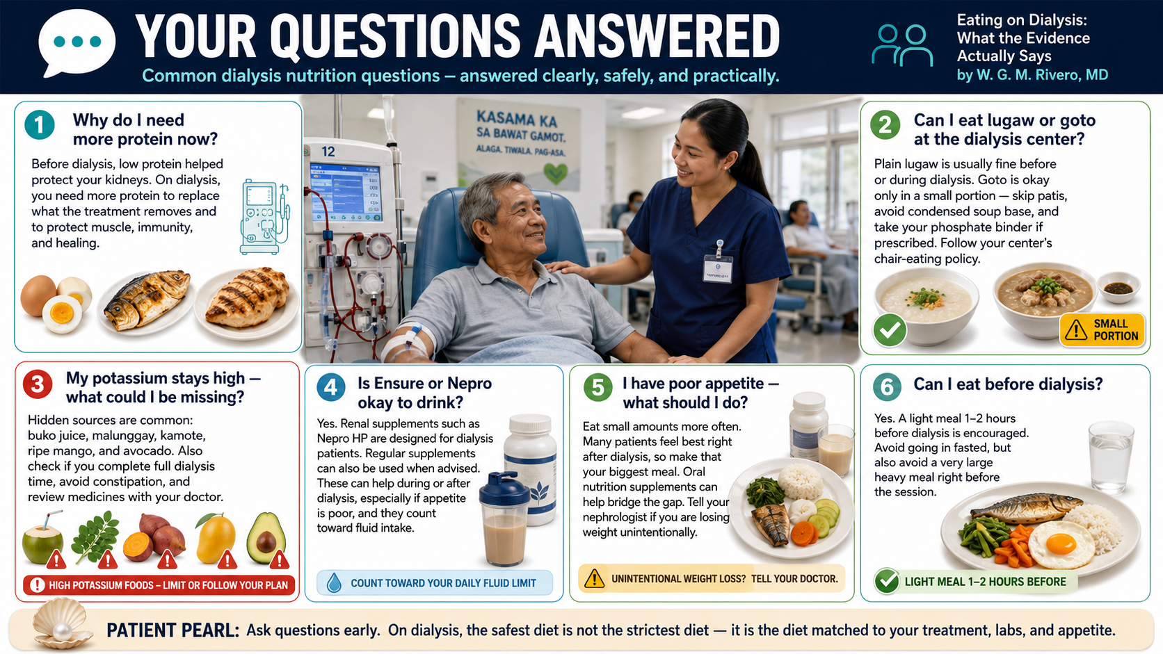 Common dialysis nutrition questions answered — protein, potassium, supplements, and eating during sessions