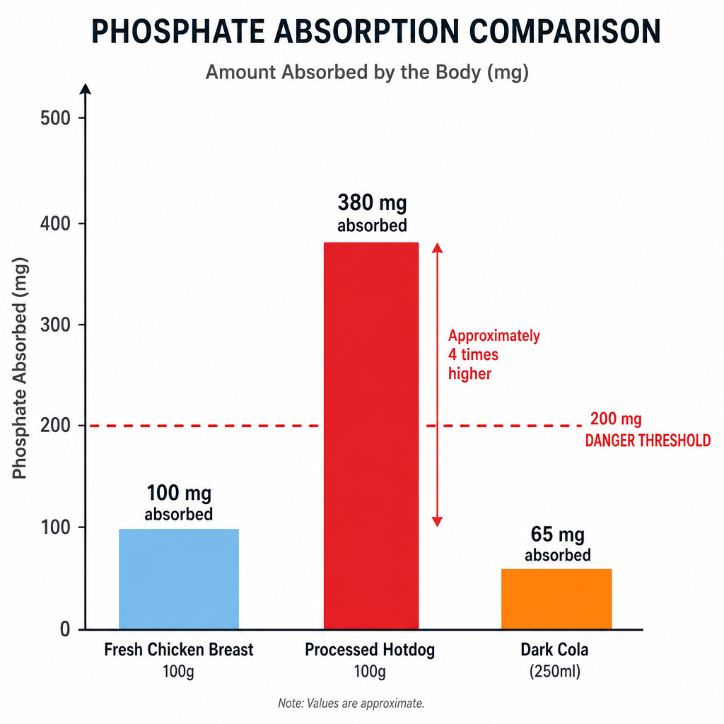 Phosphorus absorption comparison between natural and processed foods showing dramatic difference in bioavailability