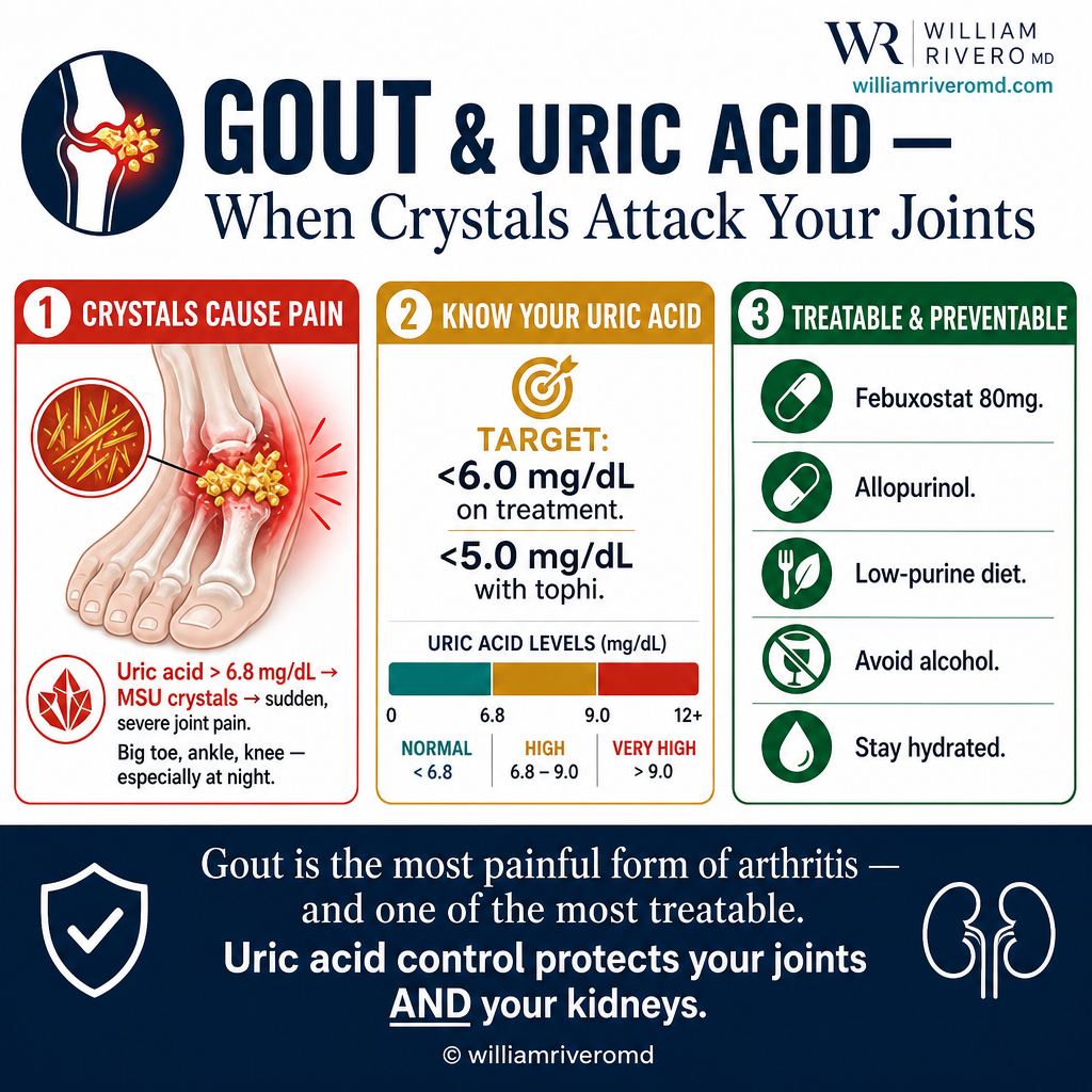 Gout & Uric Acid — crystal formation, uric acid targets, treatment overview and prevention strategies