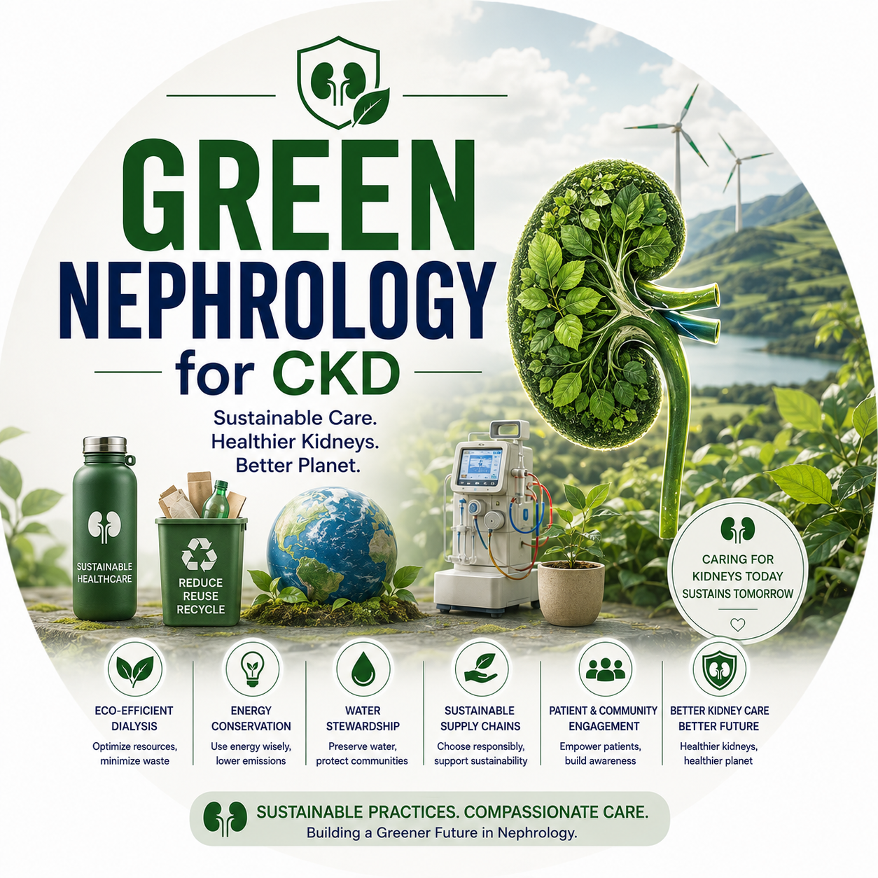 Circular vignette hero illustration for the green nephrology guide.