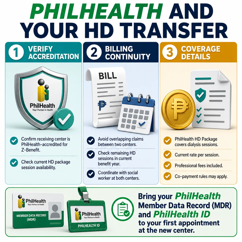 PhilHealth hemodialysis transfer considerations infographic for Filipino patients