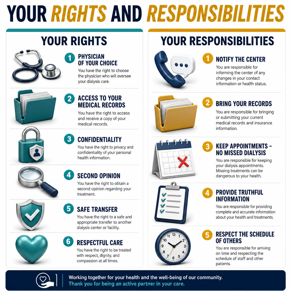 Patient rights and responsibilities infographic for hemodialysis transfer in the Philippines