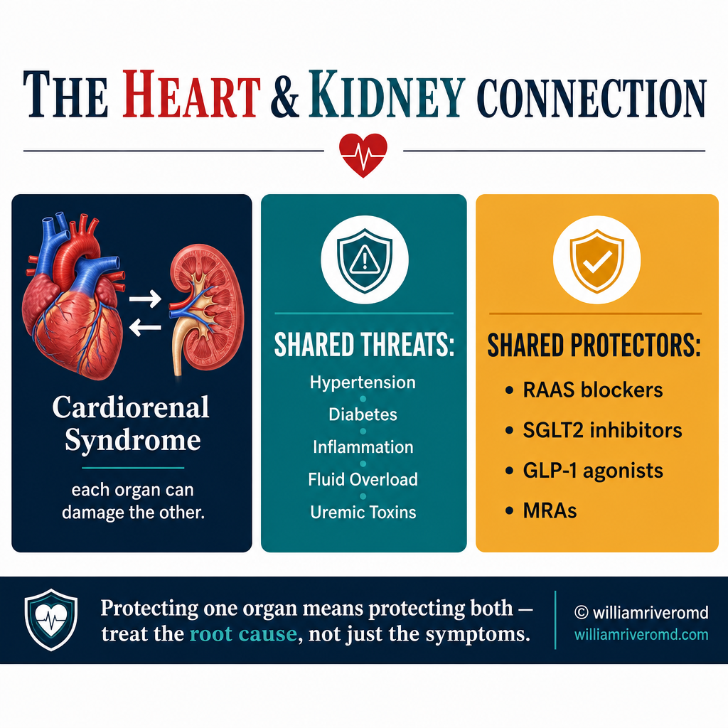 Heart & Kidney Connection — cardiorenal syndrome, shared risk factors, and dual-organ protection strategies