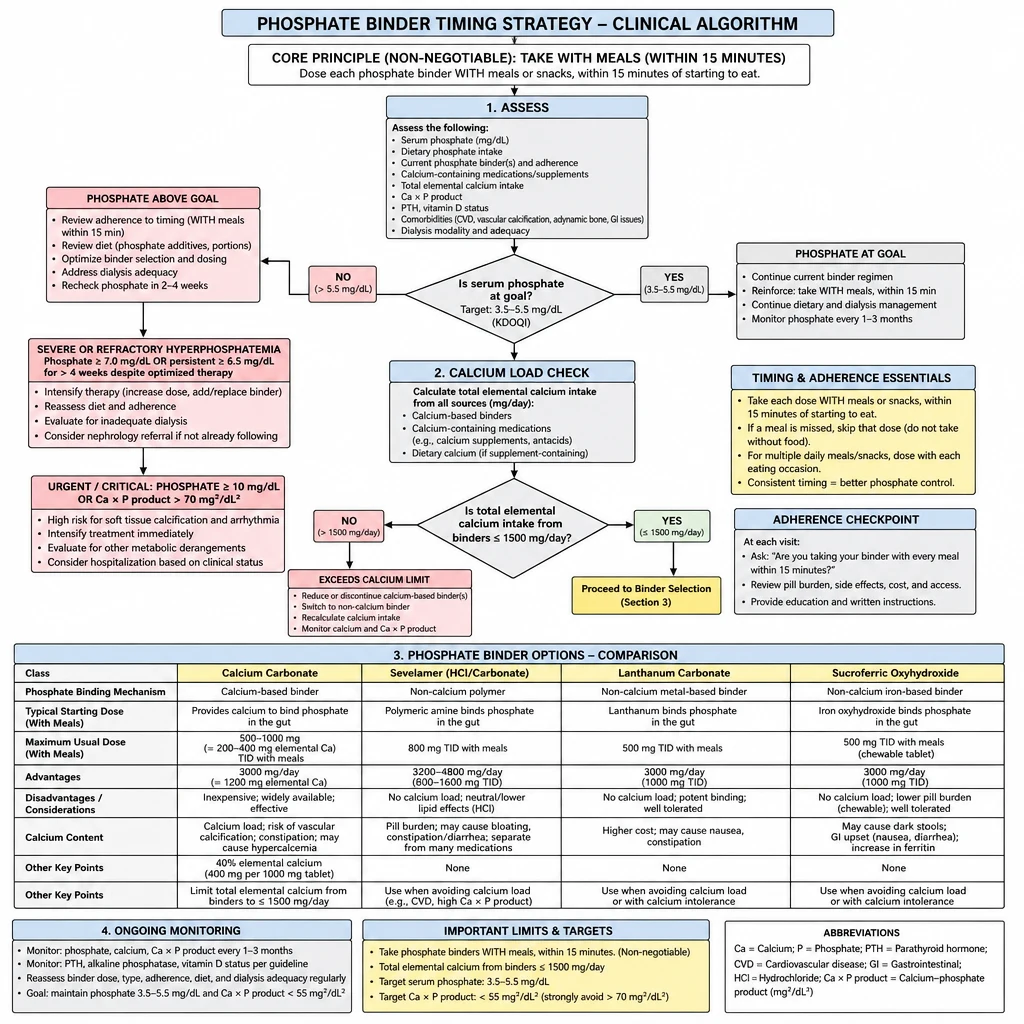 Phosphate binder timing strategy clinical algorithm