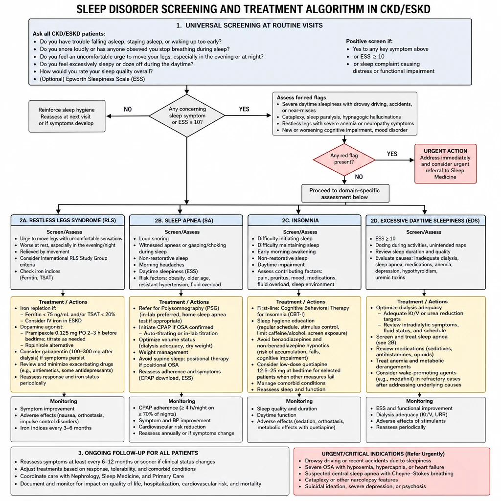 Sleep disorder screening and treatment algorithm in CKD and ESKD