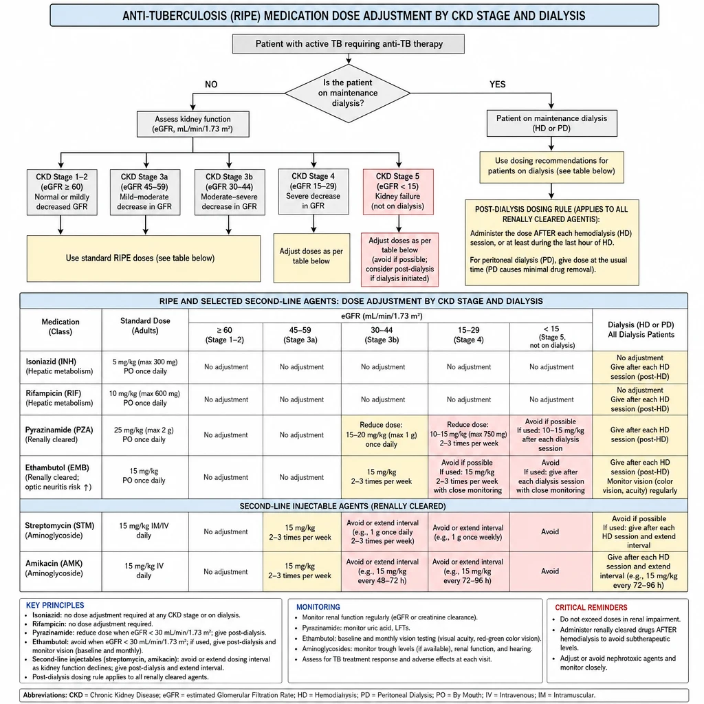 Anti-tuberculosis RIPE medication dose adjustment by CKD stage