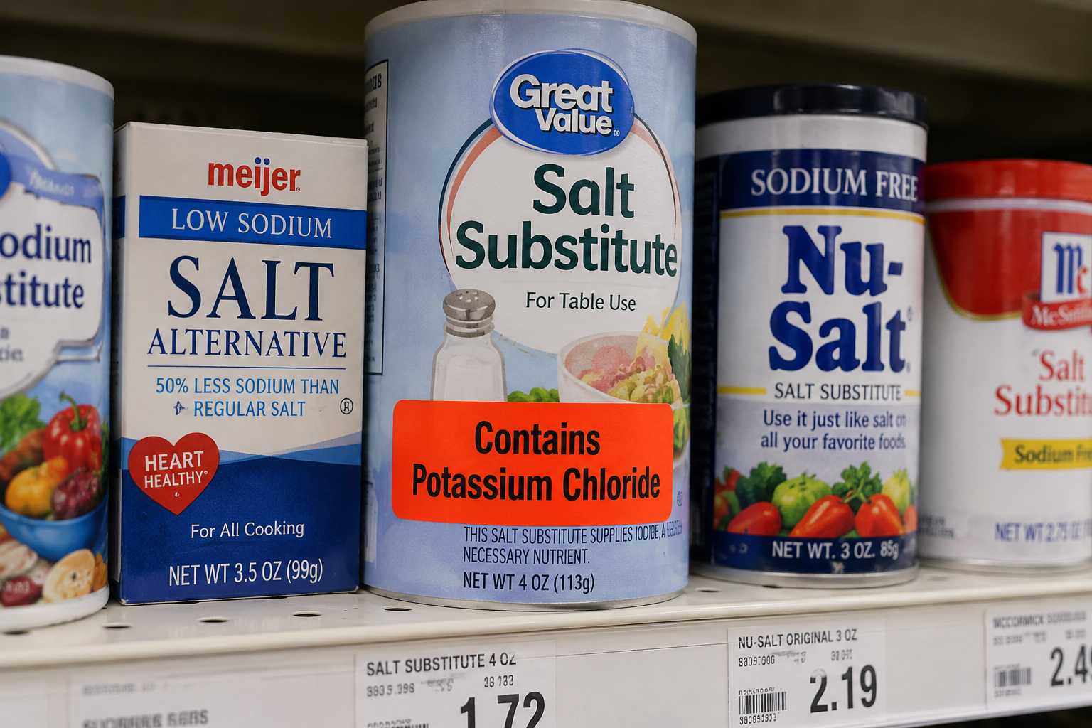 Warning visual about potassium chloride in low-sodium products marketed to dialysis patients showing how these can be more dangerous than regular products
