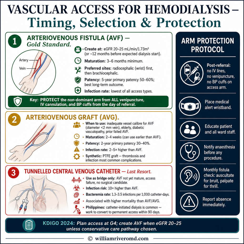 Vascular Access Planning in Pre-ESKD — AVF creation timing and maturation guide