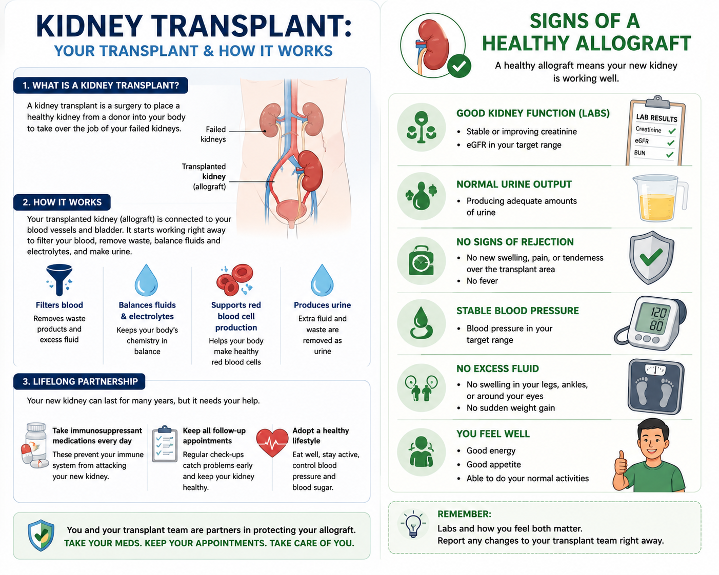 Kidney transplant overview: what it is, how it works, lifelong partnership — and signs of a healthy allograft